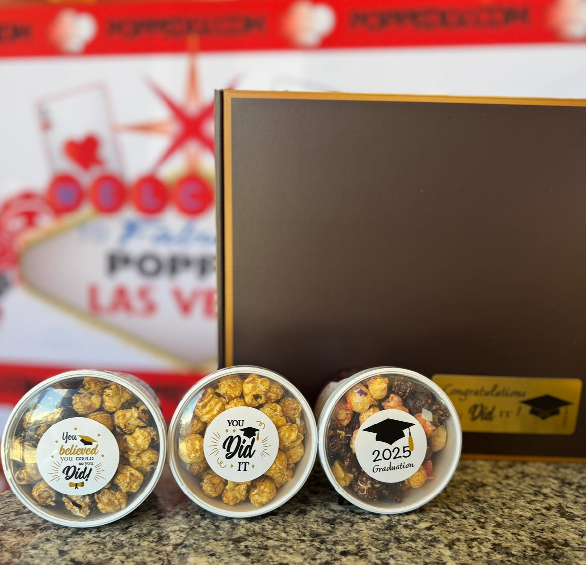 popped gourmet popcorn graduation box
