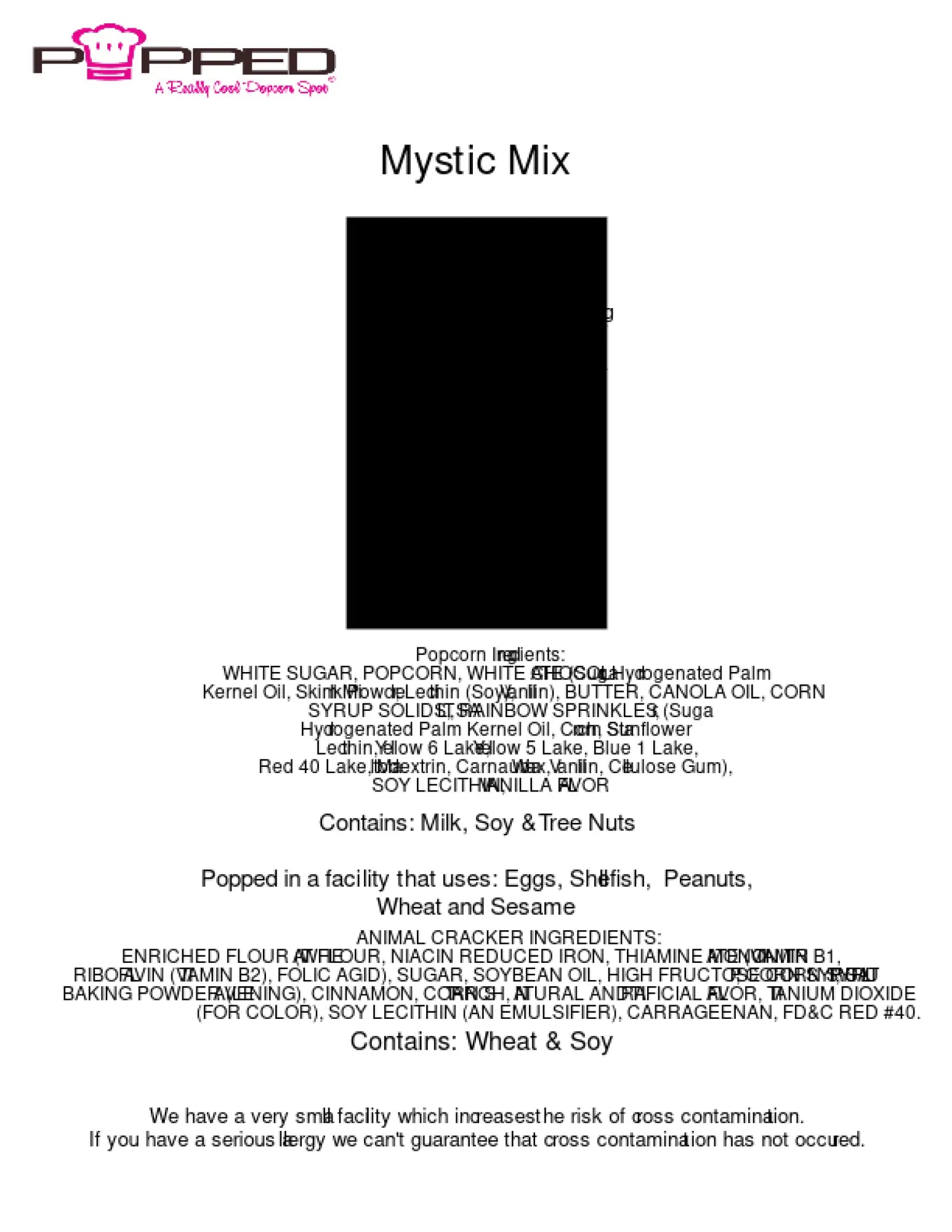 Mystic mix popcorn in a black rectangular package with white text and the popped brand logo at the top.