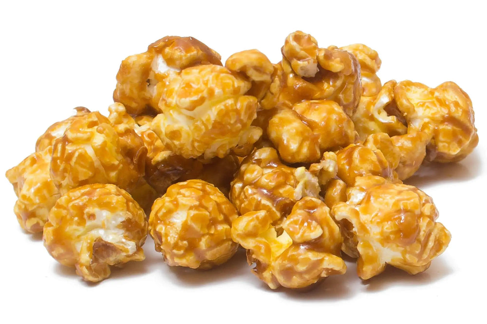 A pile of caramel-coated popcorn pieces.