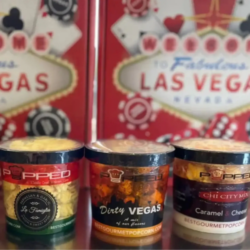 ’popped gourmet popcorn: dirty vegas flavor, rich and spicy with a hint of heat.’
