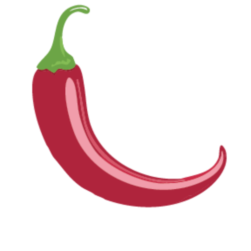 Illustration of a red chili pepper with a green stem on a white background