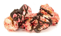 Chocolate-drizzled strawberry valentine popcorn.