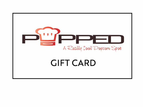 Gift card with 'Popped' logo and text on a white background