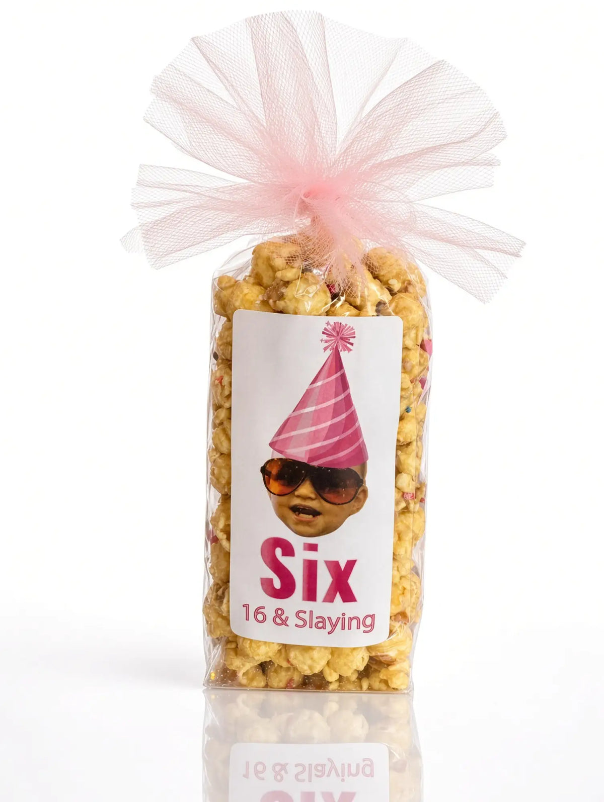 gourmet popcorn party favor with a custom sticker