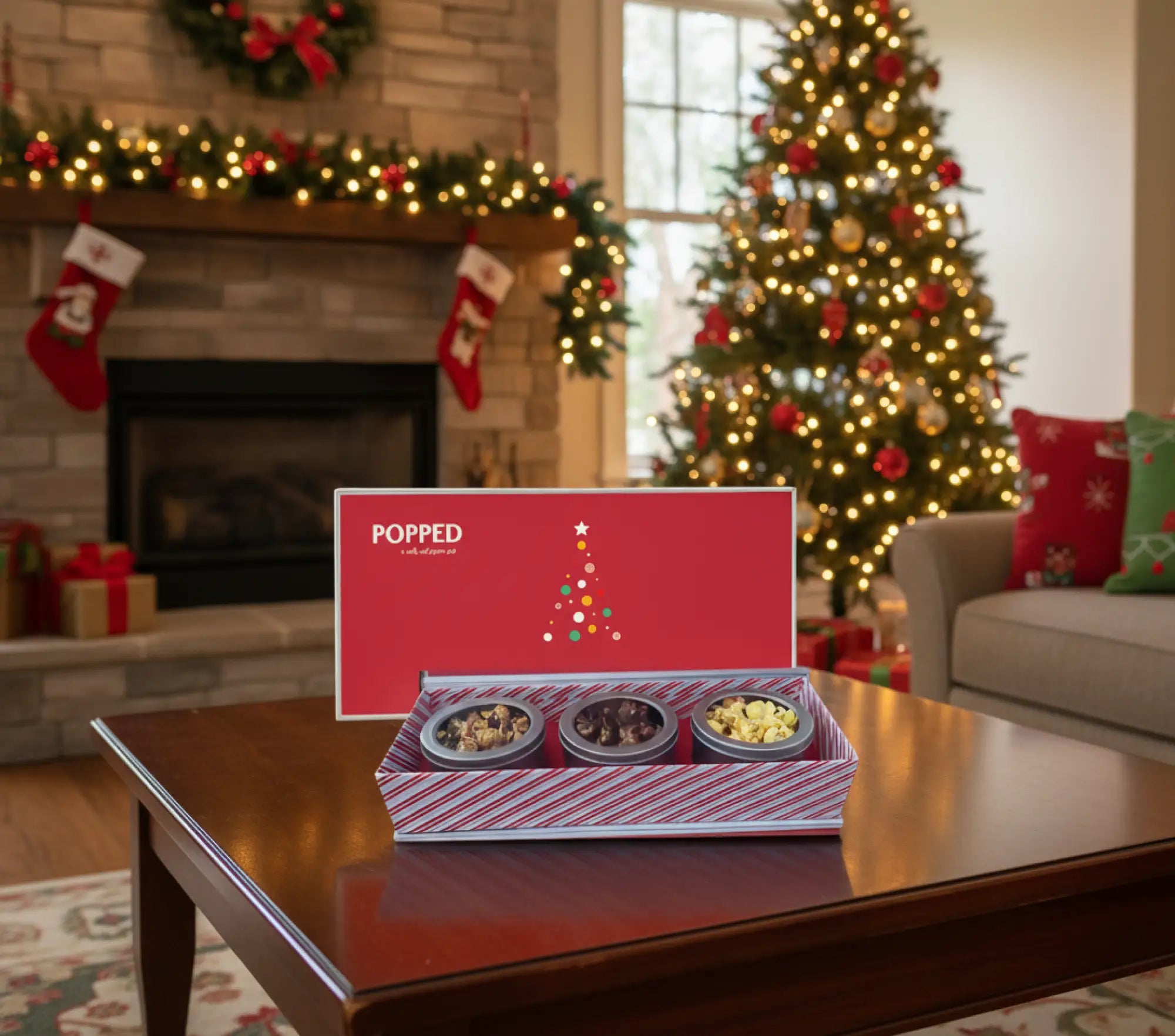 The Holiday Gourmet Popcorn Gift Box Sampler Three Flavors