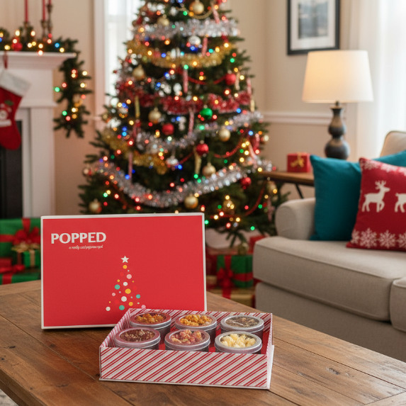 The Holiday Gourmet Popcorn Gift Box 6 Tin Sampler
