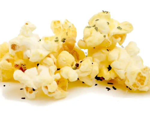 Fluffy, seasoned popcorn kernels.