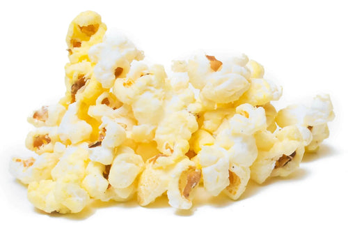 A pile of freshly popped, lightly buttered popcorn.