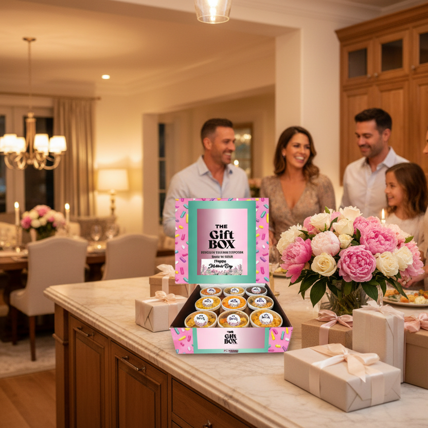 The Gift Box with various items in a family setting