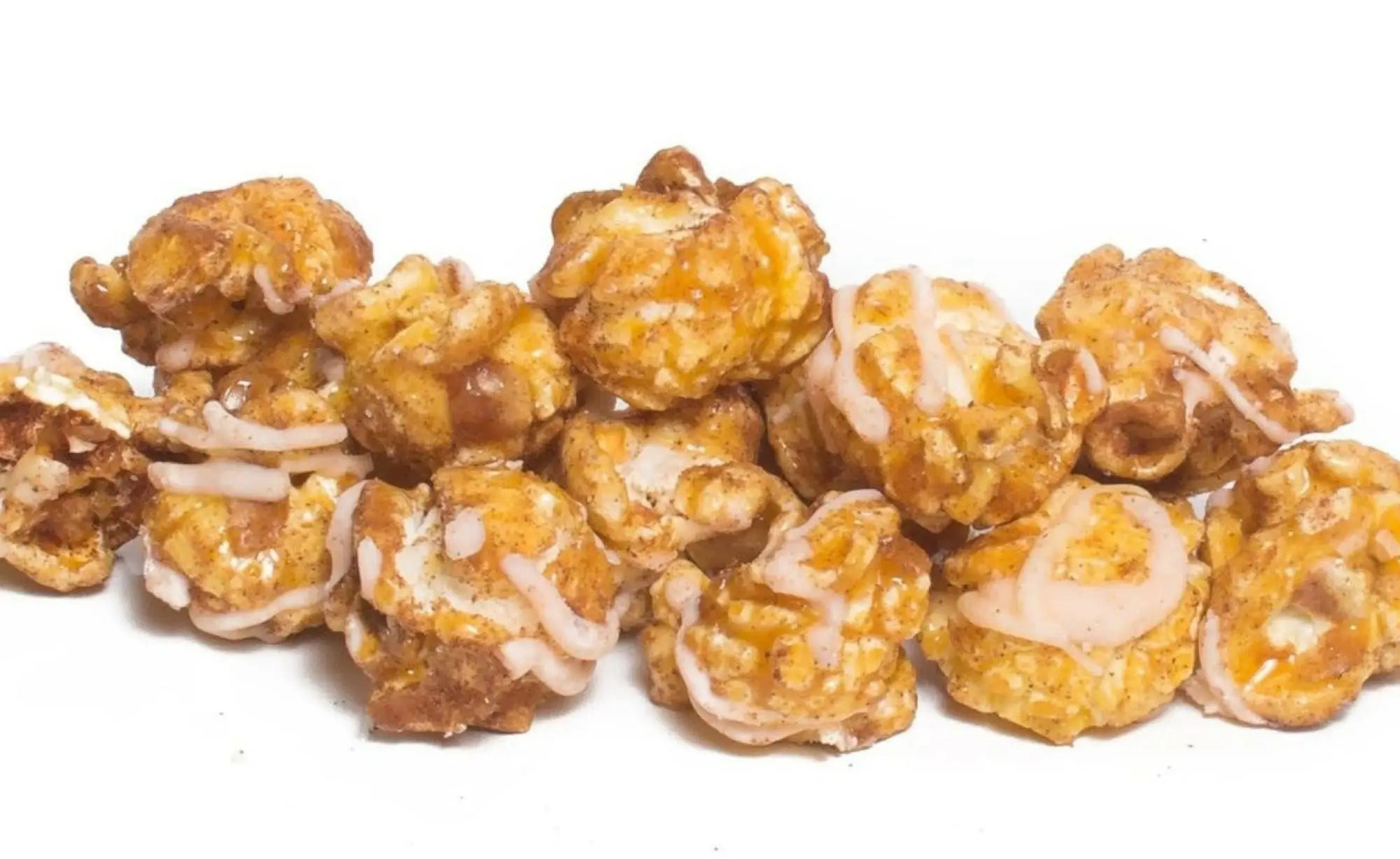 Pumpkin Spice Caramel Gourmet Popcorn with White Chocolate Drizzle
