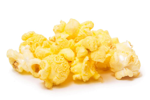 A pile of fluffy, yellow, buttered popcorn.
