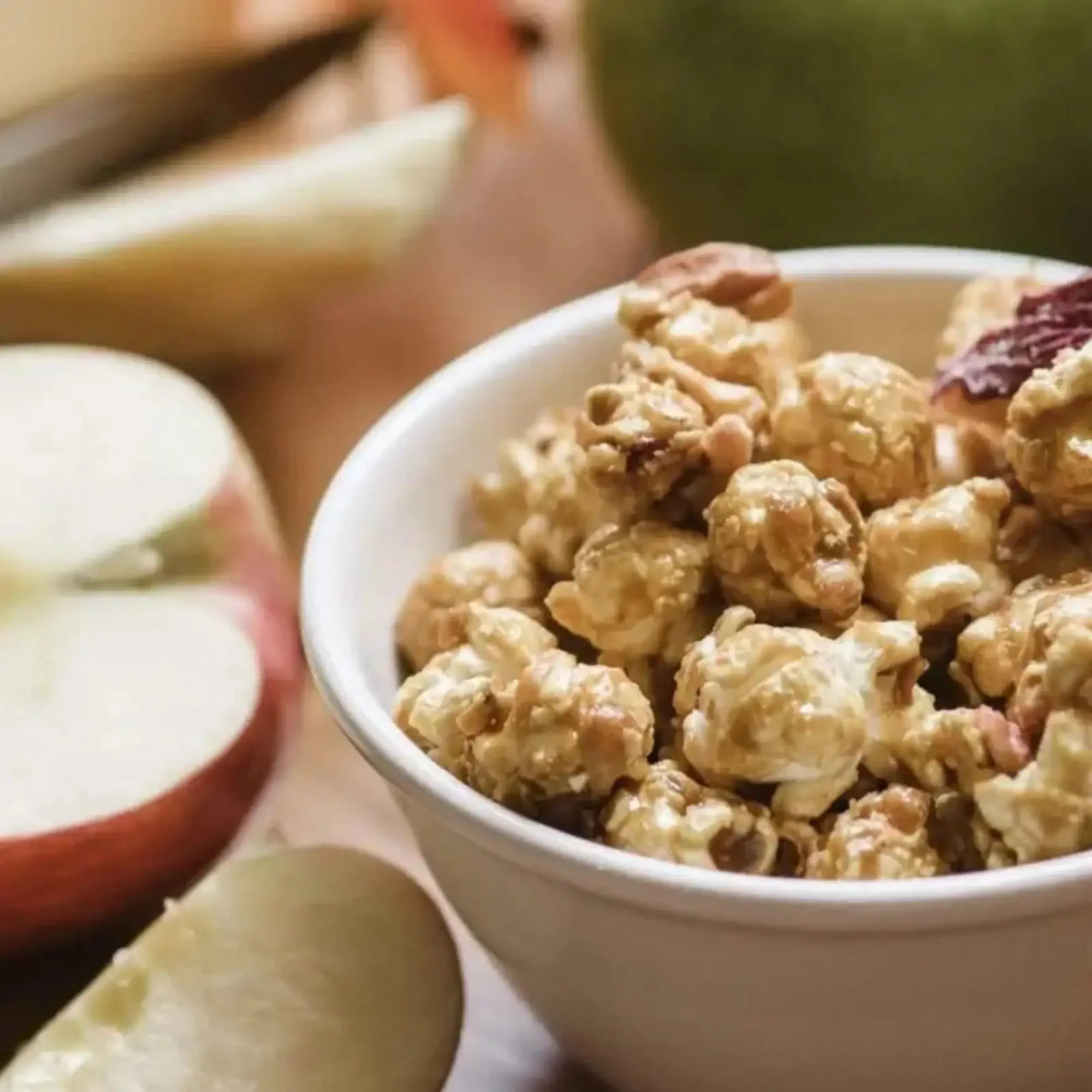 Gourmet Caramel Popcorn with Freeze Dried Apples