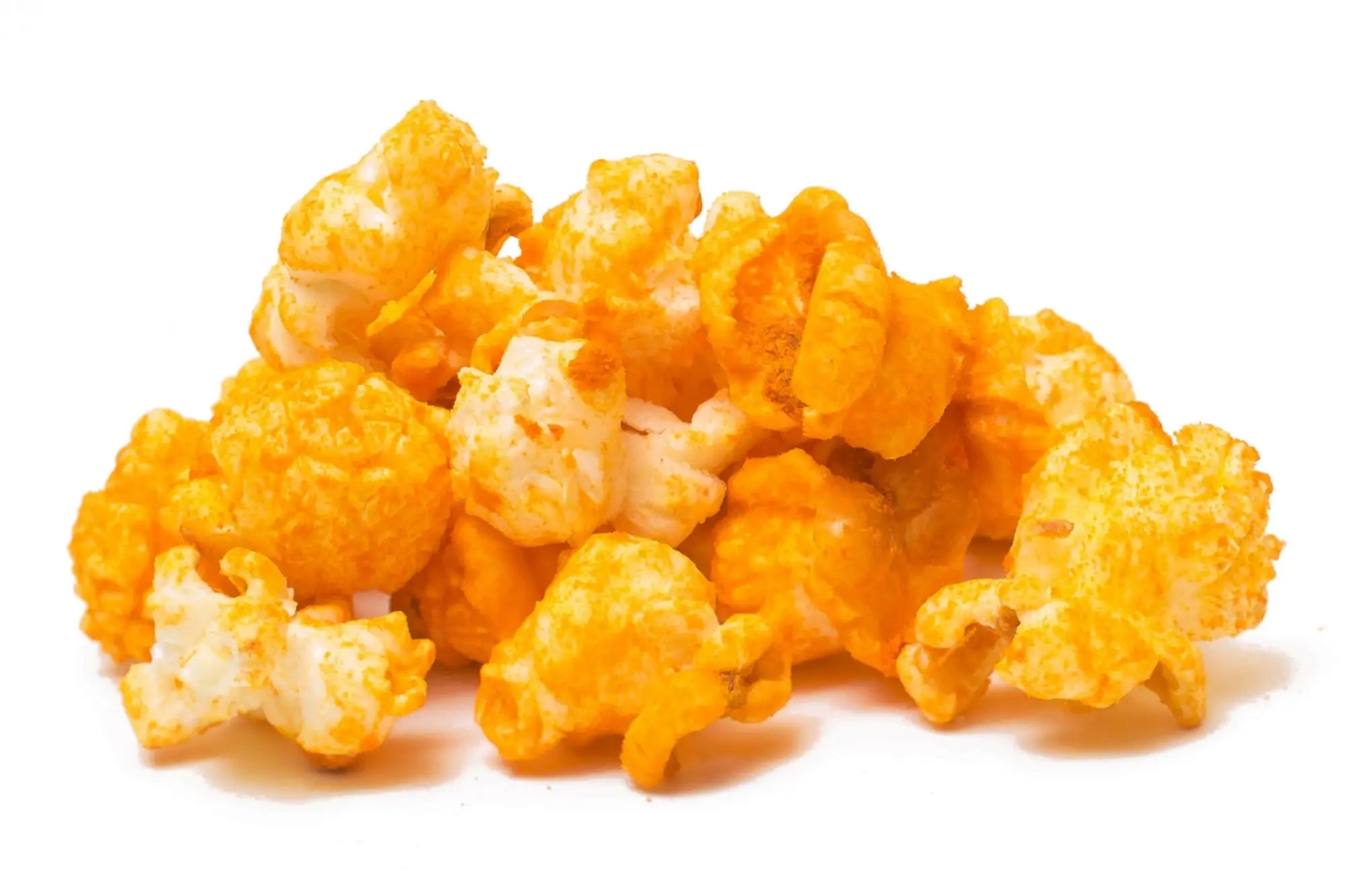 A pile of cheesy orange popcorn.