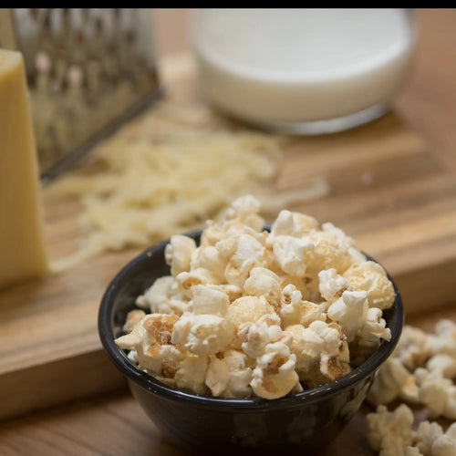 white cheddar popcorn in a bowl 